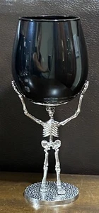 SKELETON WINE GLASS NEW!!! 3” Opening Halloween Black SILVER METAL Gothic - Bild 1 von 4