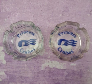 CONJUNTO DE 2 ceniceros Princess Cruises de recuerdo de vidrio granulado transparente logotipo azul 3,75 pulgadas - Imagen 1 de 6