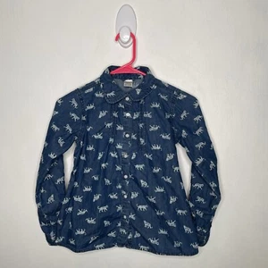 Gymboree Chambray Top Girls Size 12 Big Cats Button Up Dark Wash Long Sleeve - Picture 1 of 5