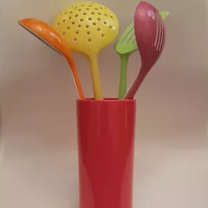 Zak Designs Bright Orange Utensil Storage Jar With Utensils Retro Melamine (PPB) - Picture 1 of 12