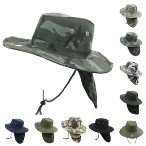 Bucket Cap Fishing Hiking Army Military Neck Cover Sun Flap Hunting Safari Hat - Picture 1 of 35