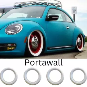 16" 4x WHITE WALL TYRE TRIMS Portawall FITS: BEETLE MGA MGC VW / Brand NEW UK - Picture 1 of 10