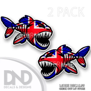 Britan UK Flag Skeleton Fish Decal British Truck Car Boat Sticker Fishing 2 Pk - Picture 1 of 4