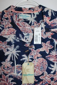 NWT Caribbean Silk Blend Shirt XL Button Down Short Sleeve Hawaiian Blue Pink - Picture 1 of 10