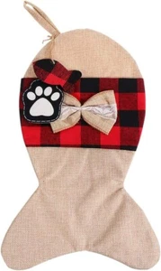 Medias de Navidad para mascotas arpillera a cuadros vacaciones colgantes peces calcetines chimenea - NUEVO - Imagen 1 de 7