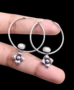 Buy Mother of Pearl Bali Hoop 925 Sterling Silver Plated Earrings Jewelry OFE21~ - Picture 1 of 4
