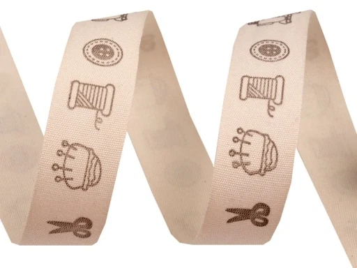 5 mtrs Cotton Ribbon with Haberdashery Motivs 20 mm Sewing Decorating Cardmaking - Image 1 of 1