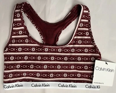 NWT CALVIN KLEIN UNLINED RACERBACK BURGUNDY/WHITE BRA QP1036X SMALL $24 - Image 1 of 2
