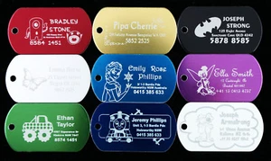CHILDRENS KIDS SCHOOL NAME BAG TAG LUGGAGE BAG TAG PERSONALISED METAL ENGRAVING - Picture 1 of 40