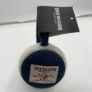 TRUE RELIGION Logo Patch Earmuffs NWT Blue Denim Buddha Patch - Picture 1 of 4
