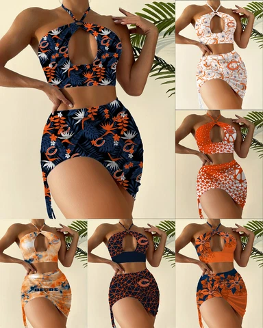 Chicago Bears Womens Cutout Bikini Set 2PCS Halter Sexy Swimsuit Bathingwear Cover