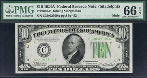 $10 1934A Philadelphia Mule FRN. Fr. 2006-Cm. PREMIUM QUALITY MULE. PMG 66 EPQ - Picture 1 of 2