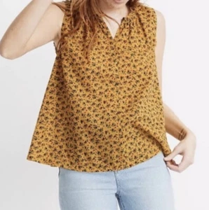 Madewell Size XS Golden Yellow floral Sleeveless Blouse Keyhole Flowy Cotton - Picture 1 of 14