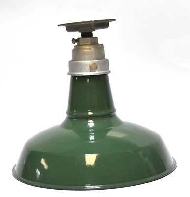VINTAGE BENJAMIN INDUSTRIAL LIGHT GREEN ENAMEL W/ BLACK TRIM + MOUNTING HARDWARE - Image 1 of 4