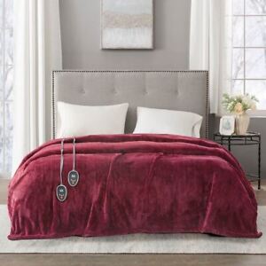 Luxury Solid Deep Red Electric Heated Plush Year Round Blanket - ALL SIZES