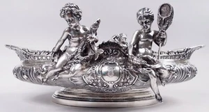 Würbel & Czokally Bowl Rococo Hunting Fishing Centerpiece Austrian 800 Silver - Picture 1 of 12