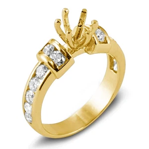 Anillo de compromiso redondo de diamantes con montura de canal de 1,00 quilates aniversario amarillo de oro de 14 k - Imagen 1 de 2