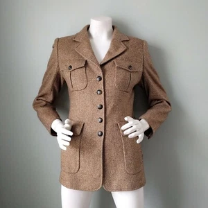 Blazer Militar Ecuestre De Colección Años 90 Escada Italiano Cachemira Marrón Tweed 36 XS S - Imagen 1 de 6