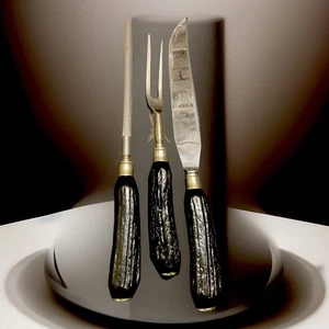 Set da intaglio con manico di cervo senza pari 3 pezzi nero bello! - Foto 1 di 7