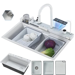 Fregadero de Cocina Empotrado Acero Inoxidable Blanco Fregadero Multifuncional Cocina LED Fregadero de Cocina - Imagen 1 de 10