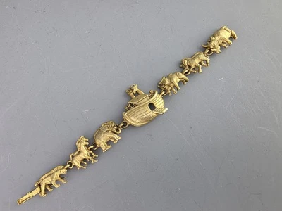 Pulsera Arca de Noé 6+ Animales Firmados AJC Tono Dorado Vinculado Dije Joyería 7" Foto 1 de 4