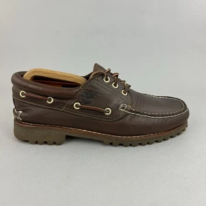 Timberland 30003 3-Eye Lug Brown Leather Boat Deck Casual Dress Shoes US8.5 UK8 - Picture 1 of 16