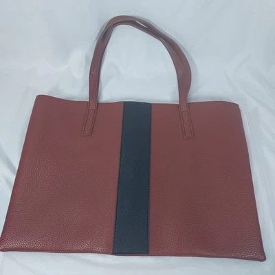 Vince Camuto Brown Faux Leather Tote Bag with Black Stripe and Dust Bag - Image 1 of 4
