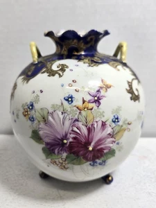 Kobaltblaue Vase im Nippon-Stil mit schweren Goldperlen ohne Bodenstempel 5"x6" - Bild 1 von 3