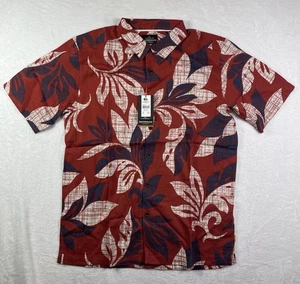 Quiksilver Waterman El Moro Fire Red Printed Woven Shirt Size Medium Mens S/S - Picture 1 of 9
