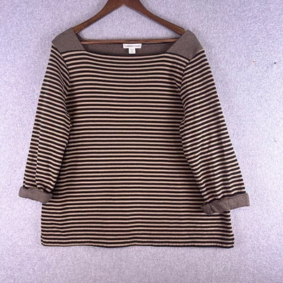 Coldwater Creek 衬衫女式 2X 棕褐色黑色条纹袖口经典休闲 — 第 1/4 张图片