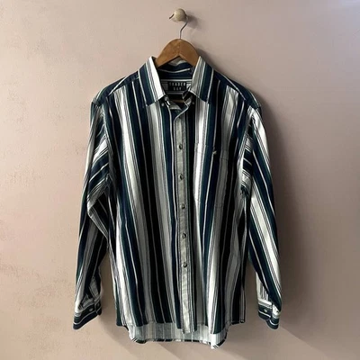 Vintage Men's Trader Bay Green|White|Navy Striped Button Down Shirt Size M EUC - Image 1 of 4