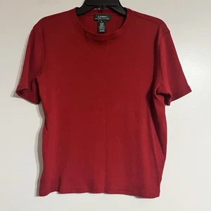 Women’s Vintage Lauren Ralph Lauren Ribbed Knit Babydoll Tee Size XL Bright Red - Picture 1 of 7