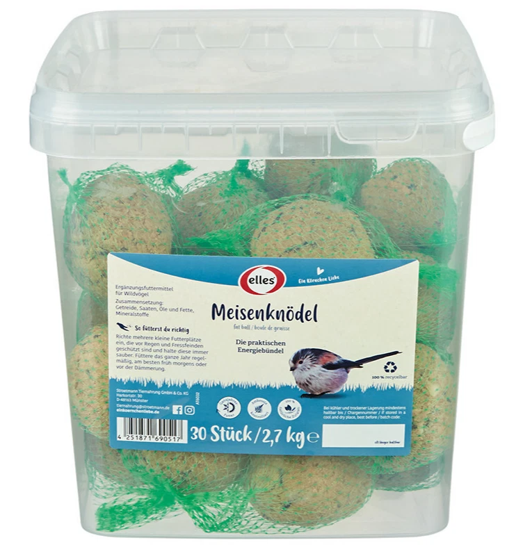 HEINRICHS AGRAR Elles Meisenknödel im Netz Vogelfutter Futter Fett Knödel! 60 St. (2 Eimer)