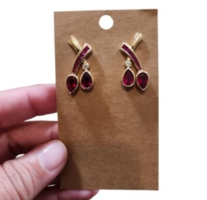 Ross Simon 18k Yellow Gold Sterling Silver Cherries Ruby CZ Lab Created Earrings - Picture 1 of 2