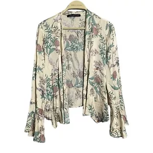 Zara Jacket Kimono Open Women Sz XS Spring Summer Floral Crane Bird Hippie Boho - Picture 1 of 12