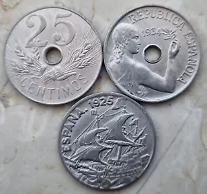 España 25 céntimos 1925 -1927-1934 -Cu.Ni- excelente estado - Imagen 1 de 2