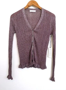 WHITE + WARREN Amethyst Glanz Rippstrick V-Ausschnitt Cardigan Top Shopbop S Neu mit Etikett $ 285 - Bild 1 von 10