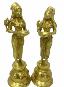 Brass Deep Lakshmi laxmi Oil Lamp for Inauguration and Temple Large set of two  - Picture 1 of 7
