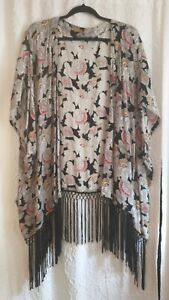 Beautiful BOHO Fringed Open Cover Up Cardigan XL Floral