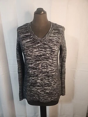 女式 Ellen Tracy 长袖针织毛衣黑白小号 Y2K — 第 1/4 张图片