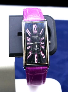 ACTIVA SWISS TANK WATCH - BLACK FACE - PURPLE BAND AND NUMBERS - Picture 1 of 11