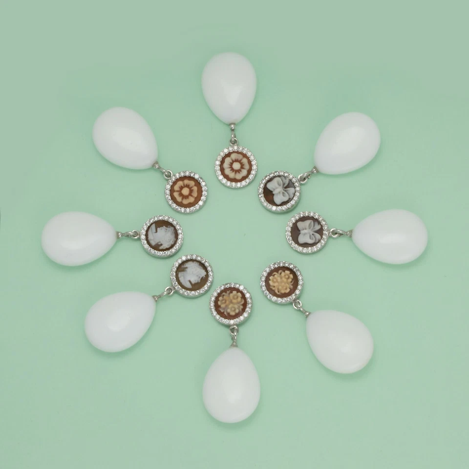 ORECCHINI IN ARGENTO 925 CON ZIRCONI AGATA E CAMMEI FIORI VOLTO FIOCCO AGHT 0702 - Immagine 1 di 1