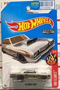 Hot Wheels '68 2017 Dodge Dart, plata #8/10 HW llamas, zamac, llantas negras - Imagen 1 de 7