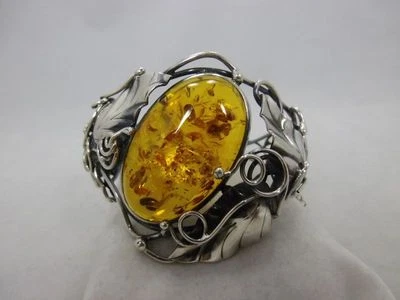 mächtiger Bernstein Armreif aus Sterling Silber 925 punz. Jugendstil Design #2 - Bild 1 von 4