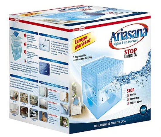 Deumidificatore ambienti umidità vaschetta + 2 ricariche ARIASANA Kit Maxi