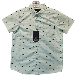KIDS Molokai Surf Co Short Sleeve Printed Button Down Shirt Size S Green Sharks - Picture 1 of 14