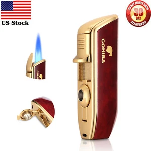 Red Windproof Metal 3 Jet Torch Flame Cigar Cigarette Lighter With Punch Gas - Picture 1 of 7
