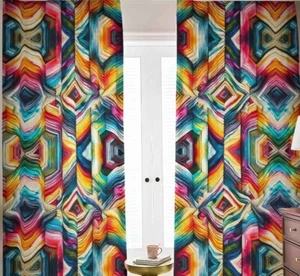 Psychedelische Verdunkelungsvorhänge gebunden gefärbt Verdunkelung Regenbogen Geometrisch Abstrakt - Bild 1 von 3