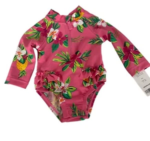 Carters Pink Floral Rash Guard Swimsuit UPF 50+ Sun Protection Baby Girls 3Mo - Picture 1 of 8