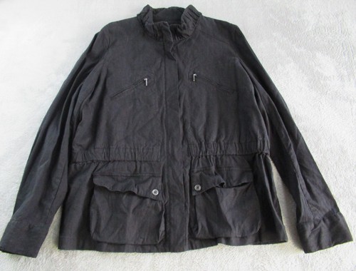 VETEMENTS Giacca Orvis donna taglia XL (18 20) nera lavoro fienile cappotto full zip lino rayon